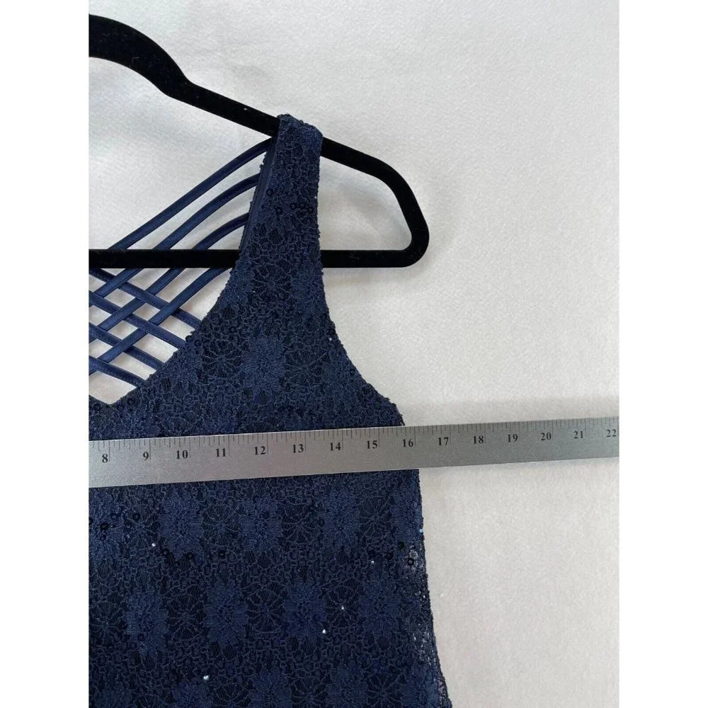 Sequin Hearts Mini Dress Womens Sz S A-Line Floral Lace Overlay Sleeveless Blue - Picture 9 of 10